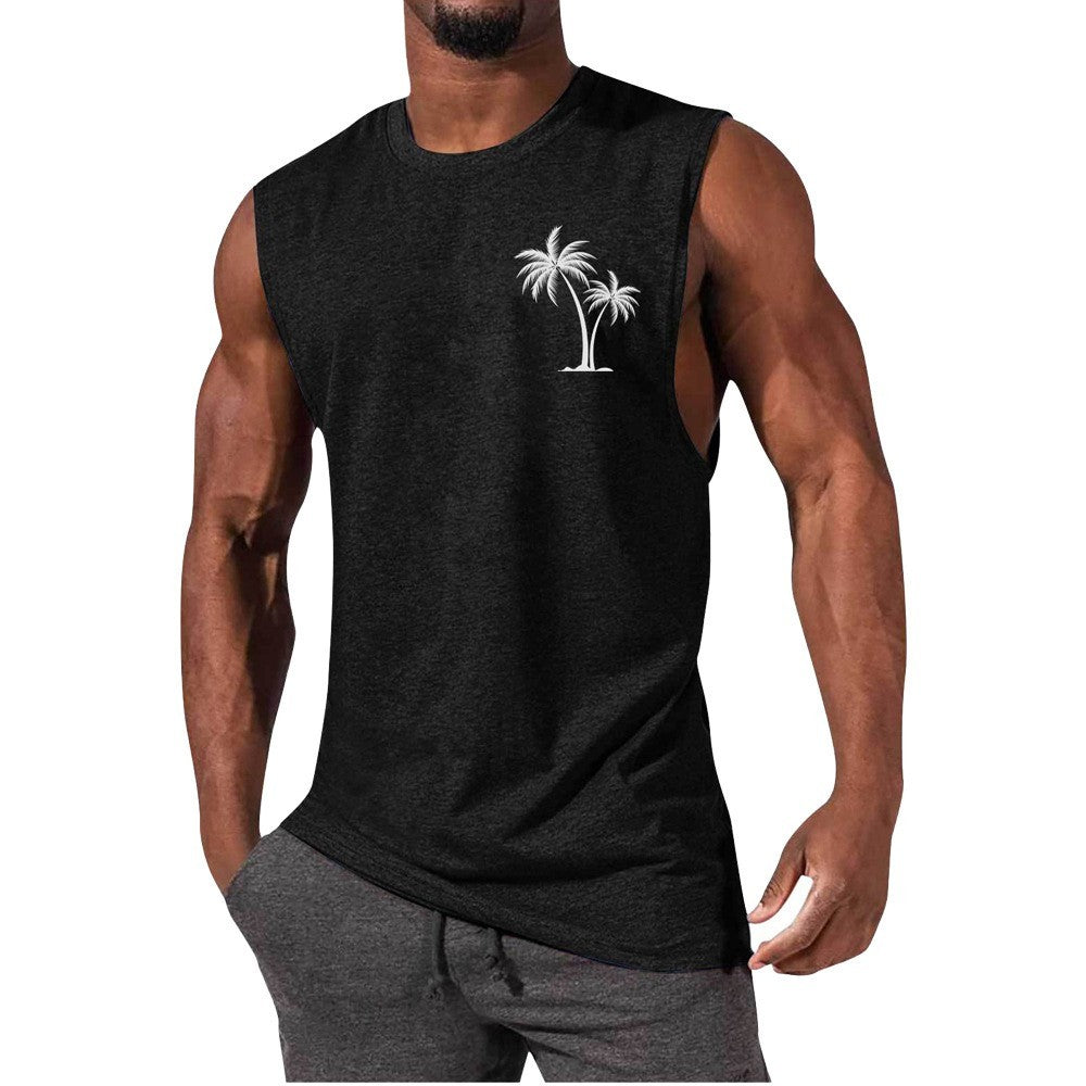 Coconut Tree Embroidery Men’s Muscle Tank – Beach Fitness Vest | S–L
