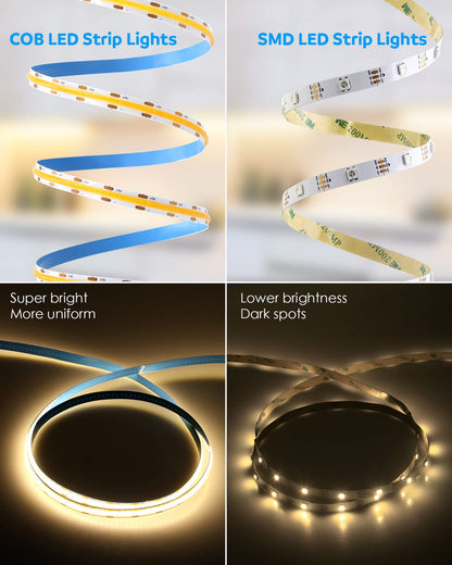 Cob Led Strip Lights Warm White Led Tv Backlight 5V 1M 3.28Ft 320Leds 3000K Cri8