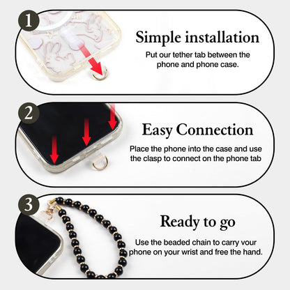 Dragonne de téléphone perlée en marbre avec attache – Cordon bracelet mains libres