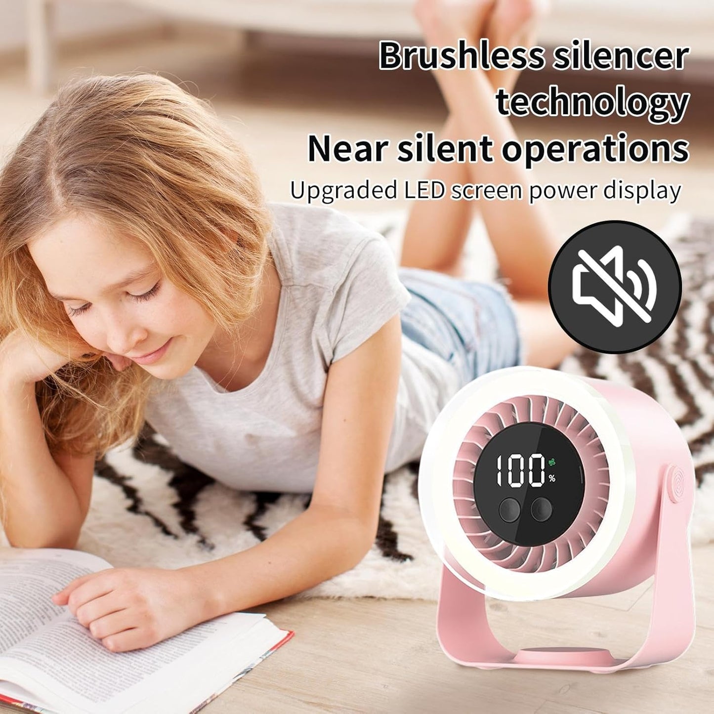 Portable Desk Fan | USB Rechargeable with 10-Speed Quiet Operation | Compact Design for Efficient Cooling