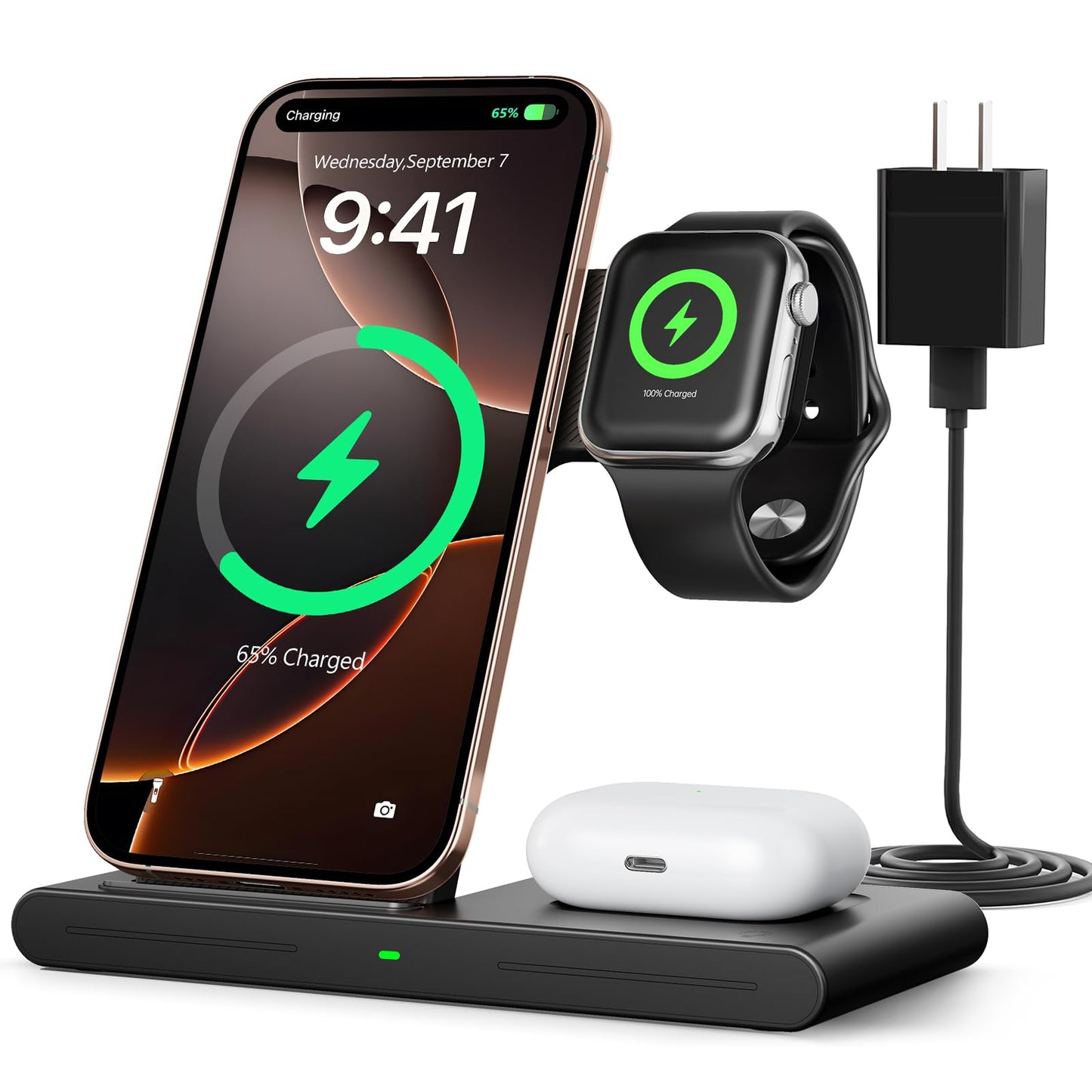 Portable 3-in-1 Wireless Fast Charger - Travel Charging Station for Apple and Android