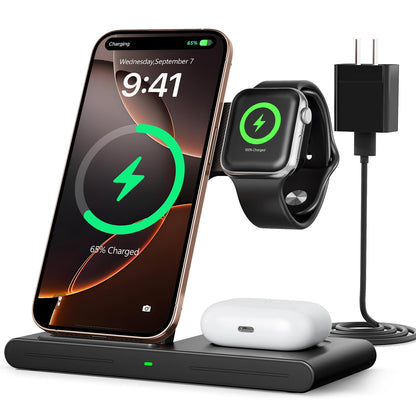 Portable 3-in-1 Wireless Fast Charger - Travel Charging Station for Apple and Android