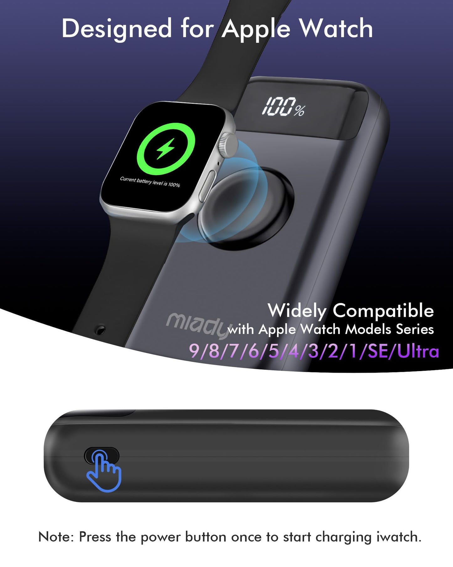 Apple Watch Charger,10000Mah Pd 22.5W Fast Charging Power Bank Has Usb C & A Por