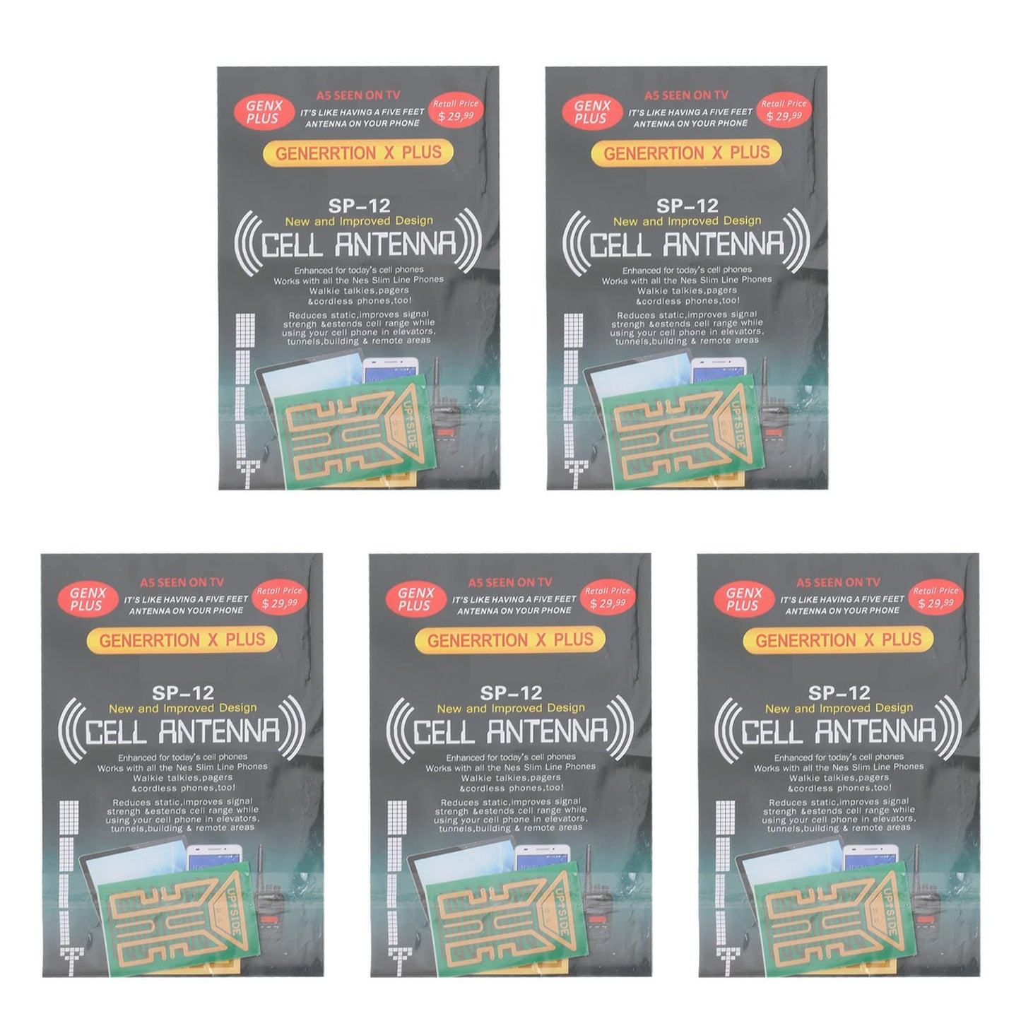 Signal Booster Stickers 5 Pack — Mobile Antenna Enhancer for Elevators, Tunnels