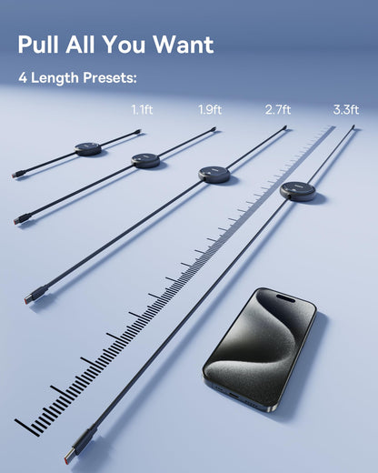 USB-C to USB-C Cable 100W Retractable - 5A Fast Charging 4-Stage Length Adjustable
