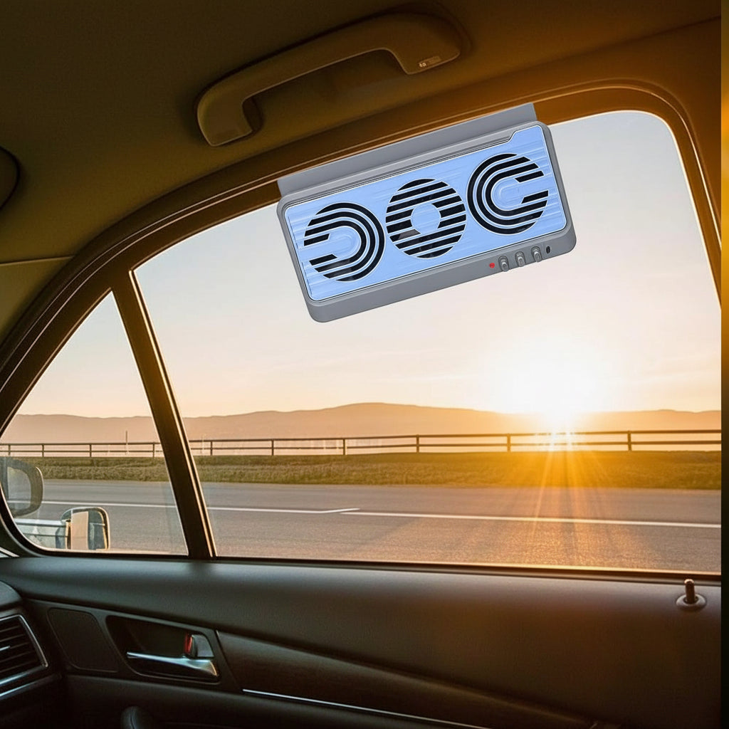EcoVent | Solar Car Window Fan with Dual-Duct Airflow System | Efficient Ventilation for Comfortable Driving