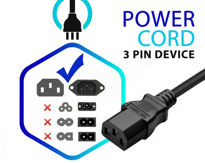 Cordon d'alimentation CA à 3 broches de 1,5 m - Câble d'alimentation universel pour téléviseur, moniteur, ordinateur et imprimante