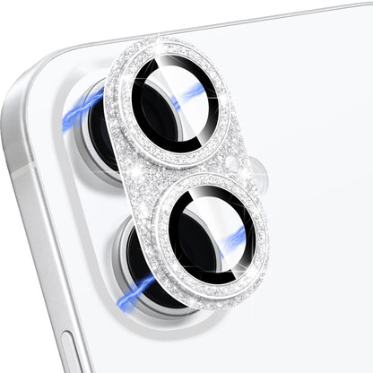 17 Camera Lens Protector — 9H Tempered Glass Bling Glitter Full Cover, Silver