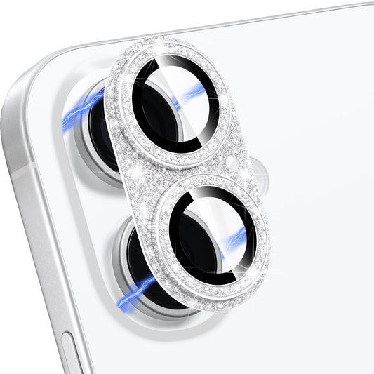 17 Camera Lens Protector — 9H Tempered Glass Bling Glitter Full Cover, Silver