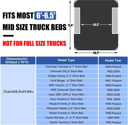 DikaSun 6-6.5 FT Mid Size Pickup Truck Bed Air Mattress,Black