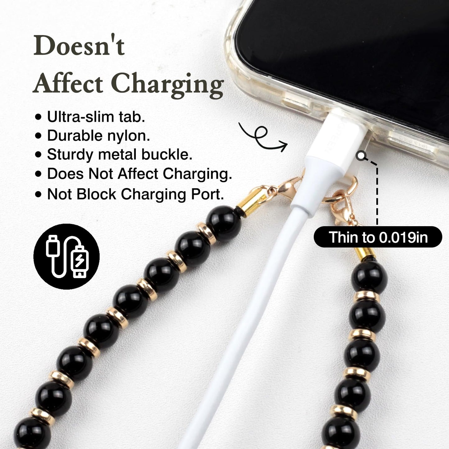 Dragonne de téléphone perlée en marbre avec attache – Cordon bracelet mains libres