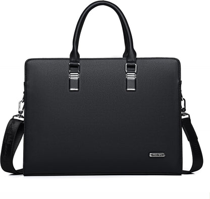 Genuine Leather Business Briefcase 15.6 Inch Laptop Bag Multi Compartment