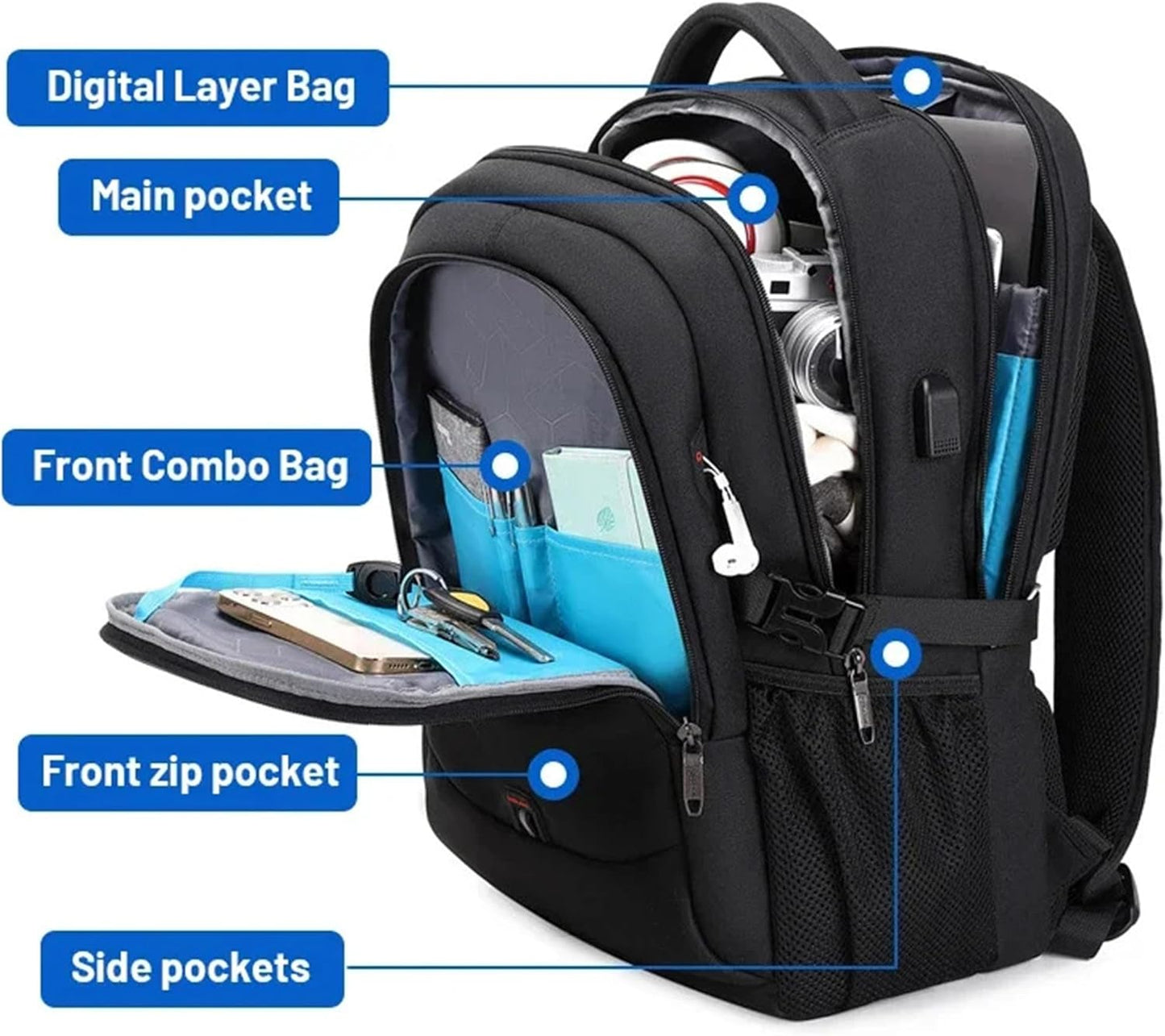 Waterproof Laptop Backpack 15.6 Inch Travel Business Anti Theft Black