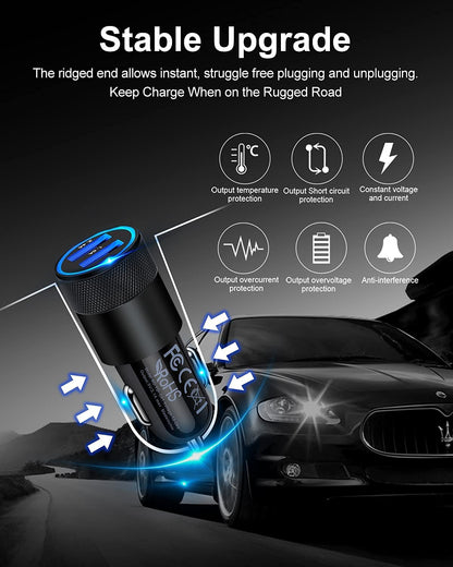 Chargeur de voiture USB double port (lot de 2) - Charge rapide 3,4 A pour iPhone 17 16 15 14 et Samsung Galaxy