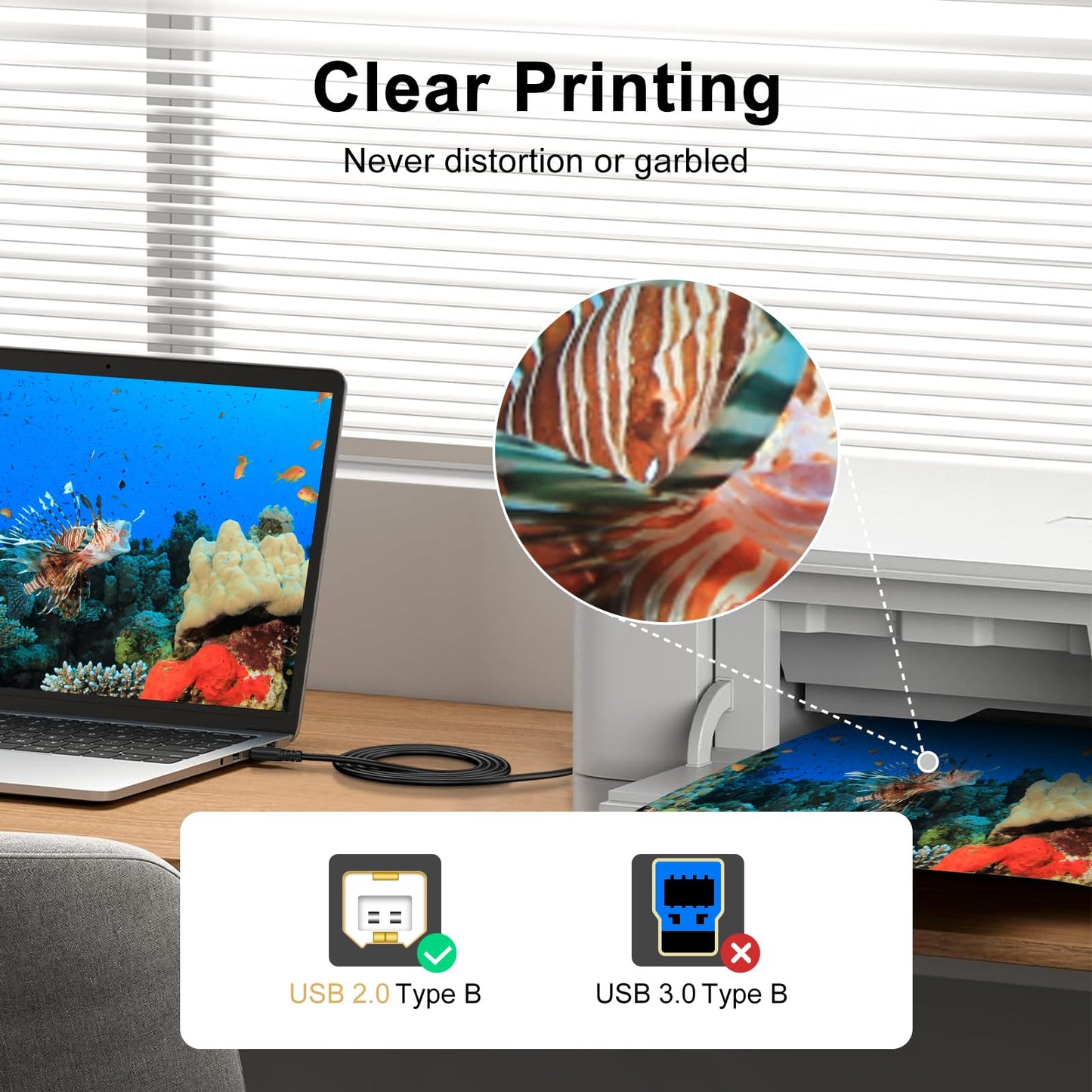 USB-A to USB-B Printer Cable - High Speed USB 2.0 Printer and Scanner Cord
