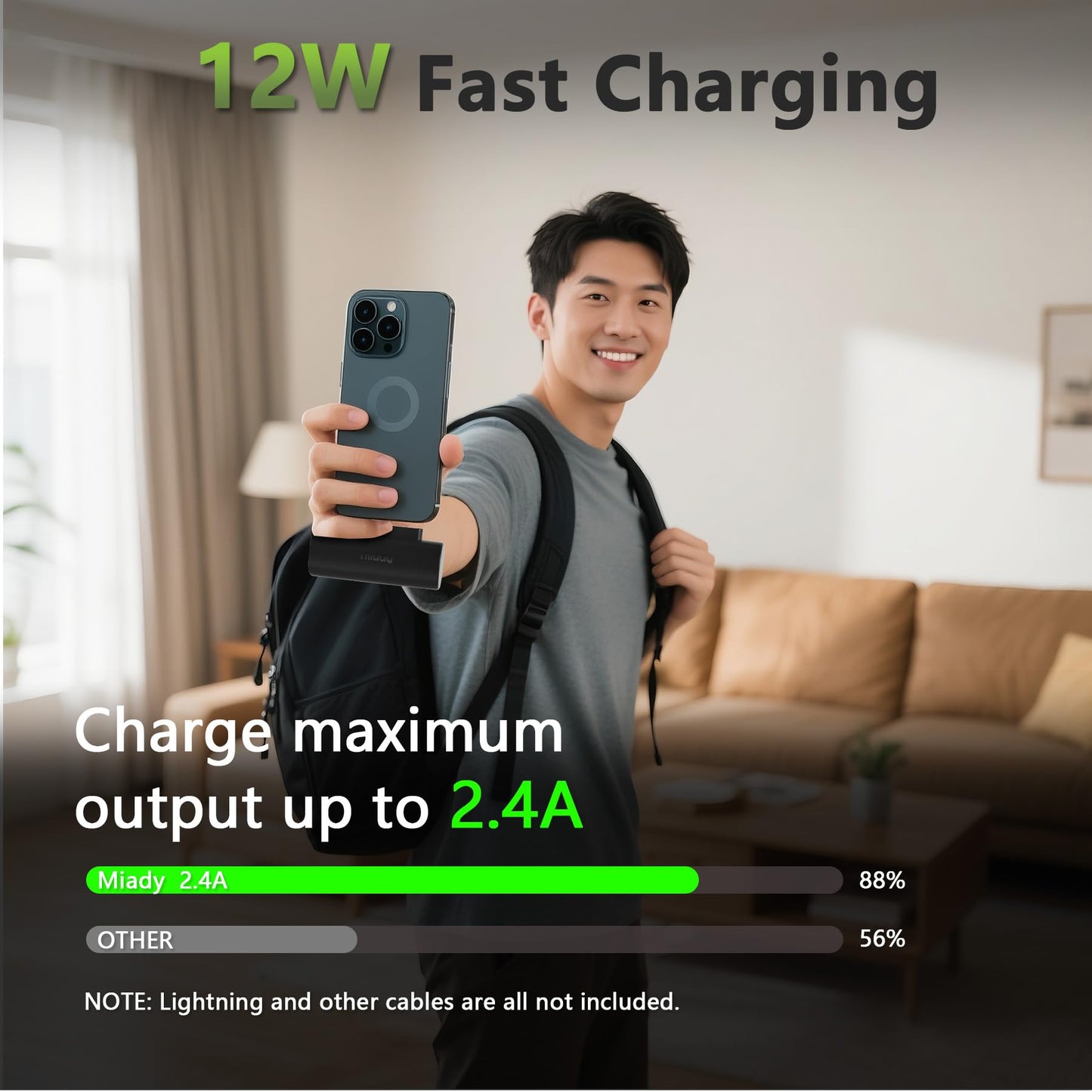 5000Mah Mini Portable Charger With Built-In Type C Connector, 5V 2.4A Usb-C Outp