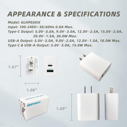 Usb-C Charger Block With Extra Usb-A Port (White, 1Pcs), Type C Power Adapter Fo