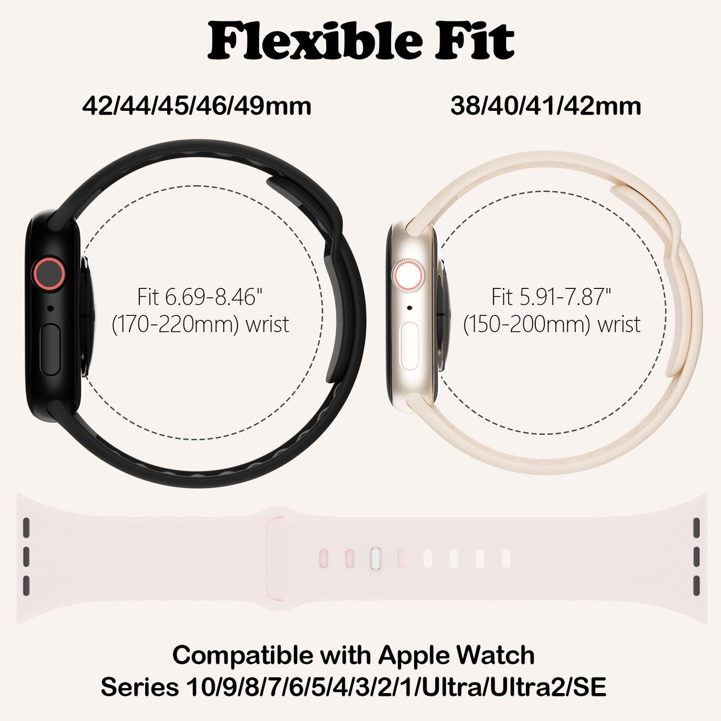 Bracelets Apple Watch 38 mm 40 mm 41 mm 42 mm 44 mm 45 mm 46 mm 49 mm Femme Homme, Silicone Souple