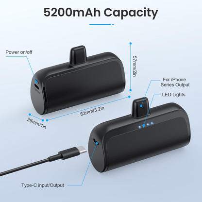 Chargeur Power Bank pour iPhone, Chargeur de Téléphone Portable 5200mAh Ultra-Compact PD F