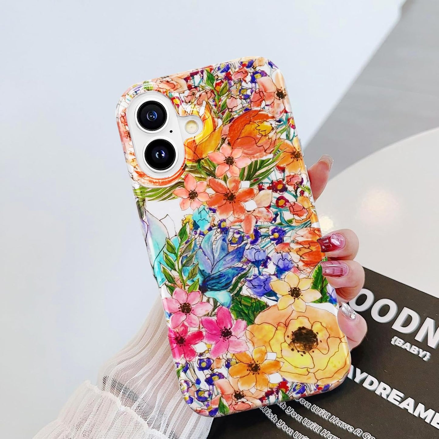 for iPhone 16 Case for Women, Cute Floral Print Girly Design Kawaii C