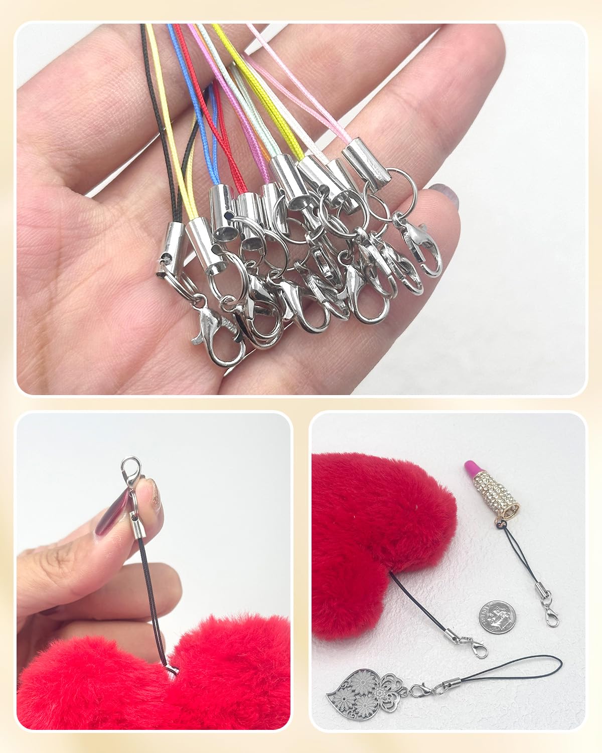 Charm Straps 100 Pack — Lobster Clasp Lanyard for Cell Phone, USB, Keychains & D