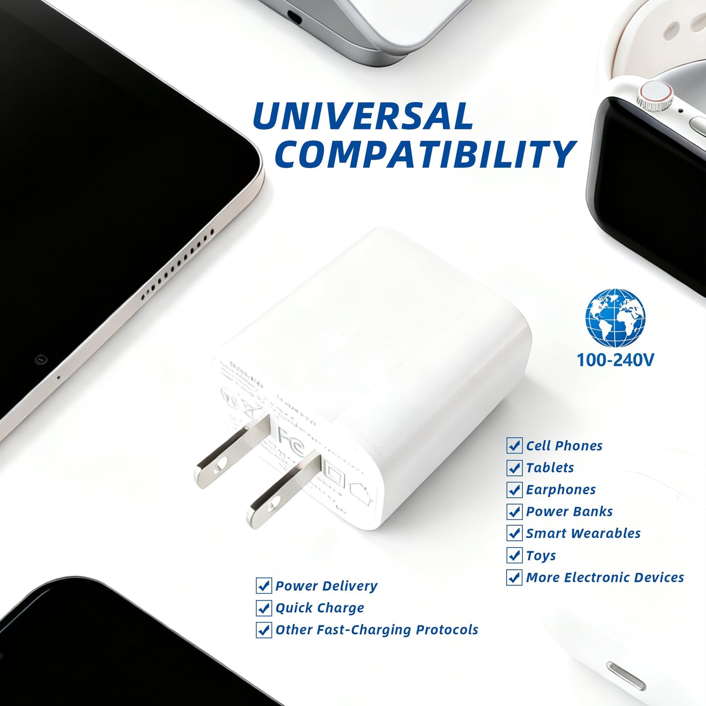 Usb-C Charger Block With Extra Usb-A Port (White, 1Pcs), Type C Power Adapter Fo
