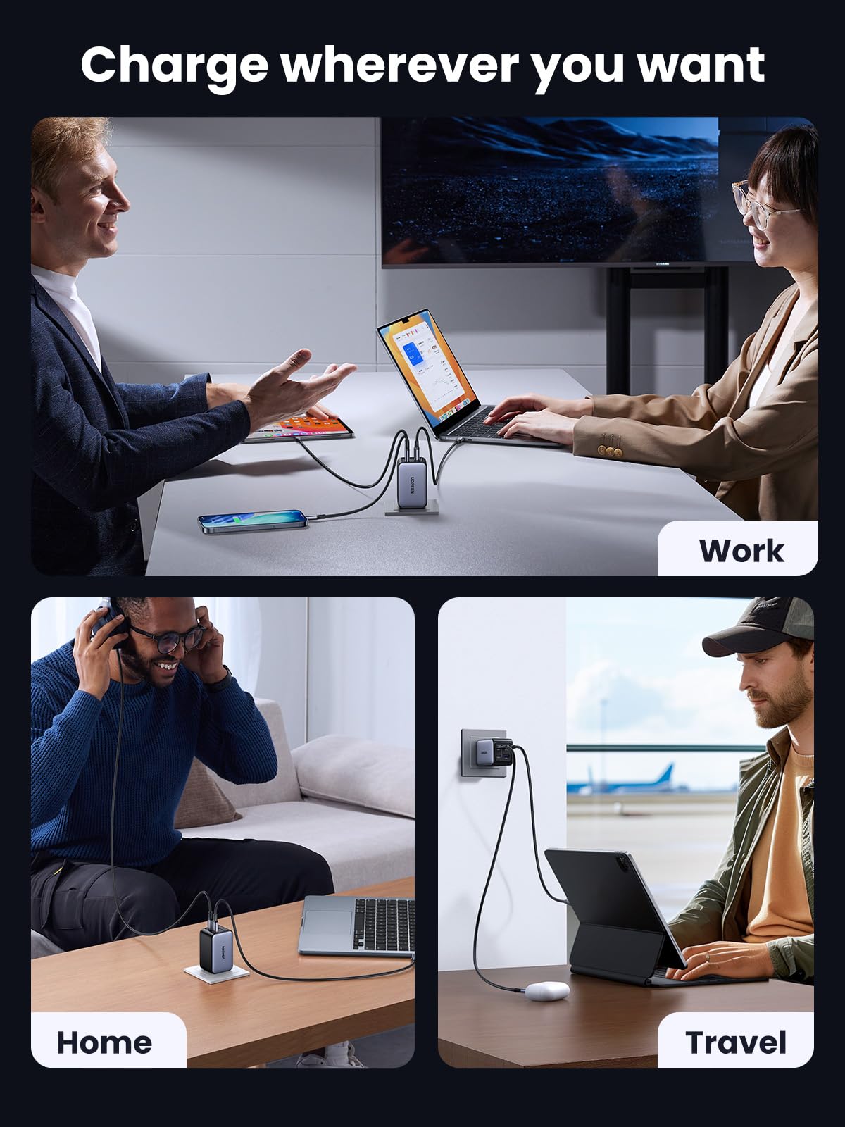 65W Gan Usb C Wall Charger, 4-Port Fast Type-C Charger Macbook Pro/Air, Iphone 1