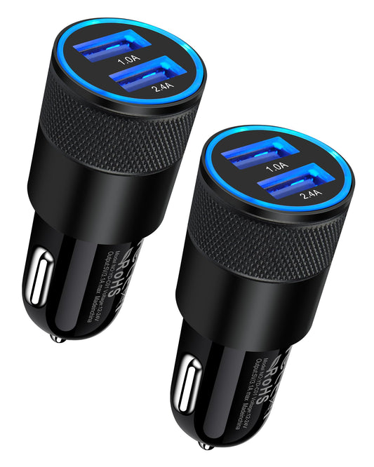 Chargeur de voiture USB double port (lot de 2) - Charge rapide 3,4 A pour iPhone 17 16 15 14 et Samsung Galaxy