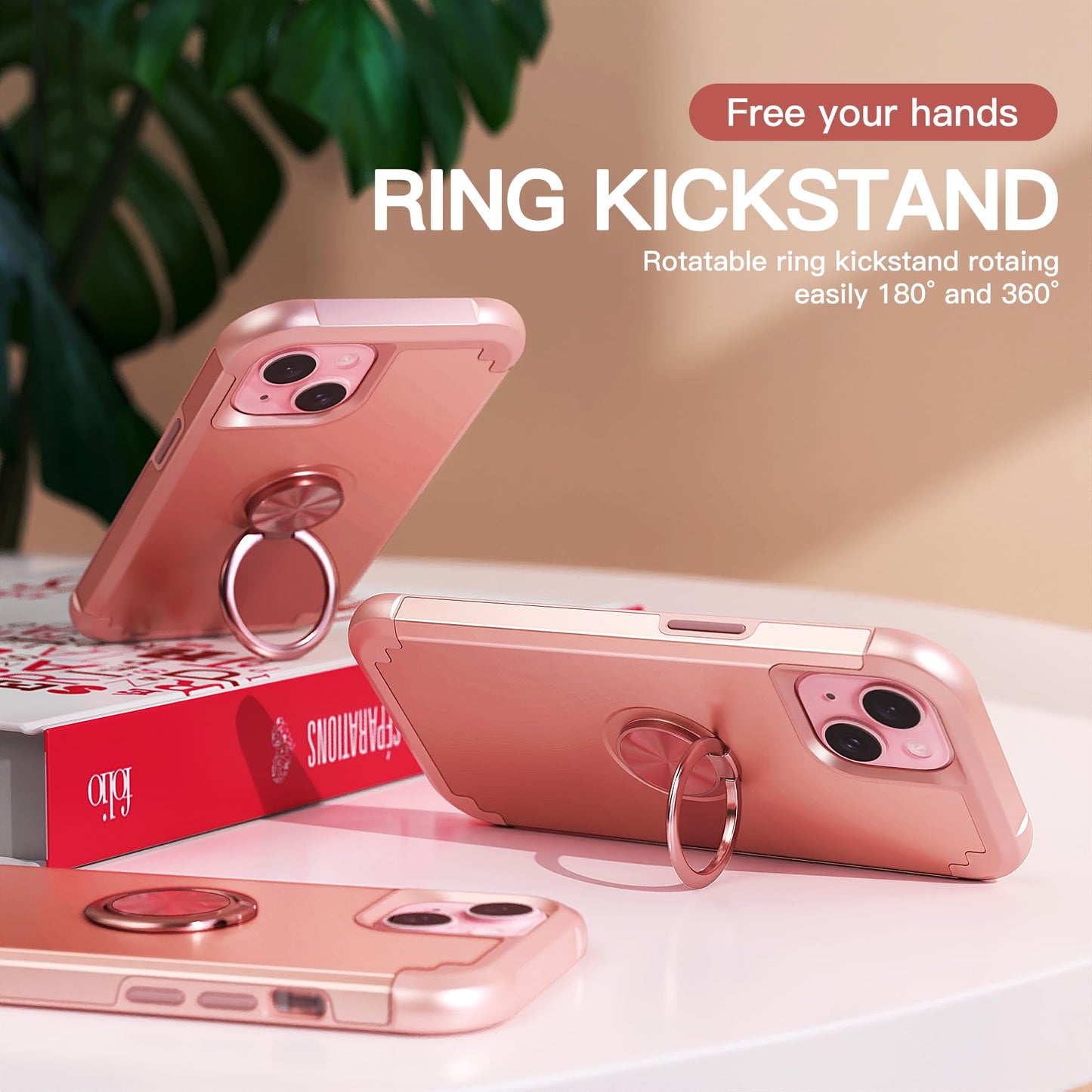 iPhone 14 Case with Screen Protector + 360°Ring Holder Stand + Camera Lens P