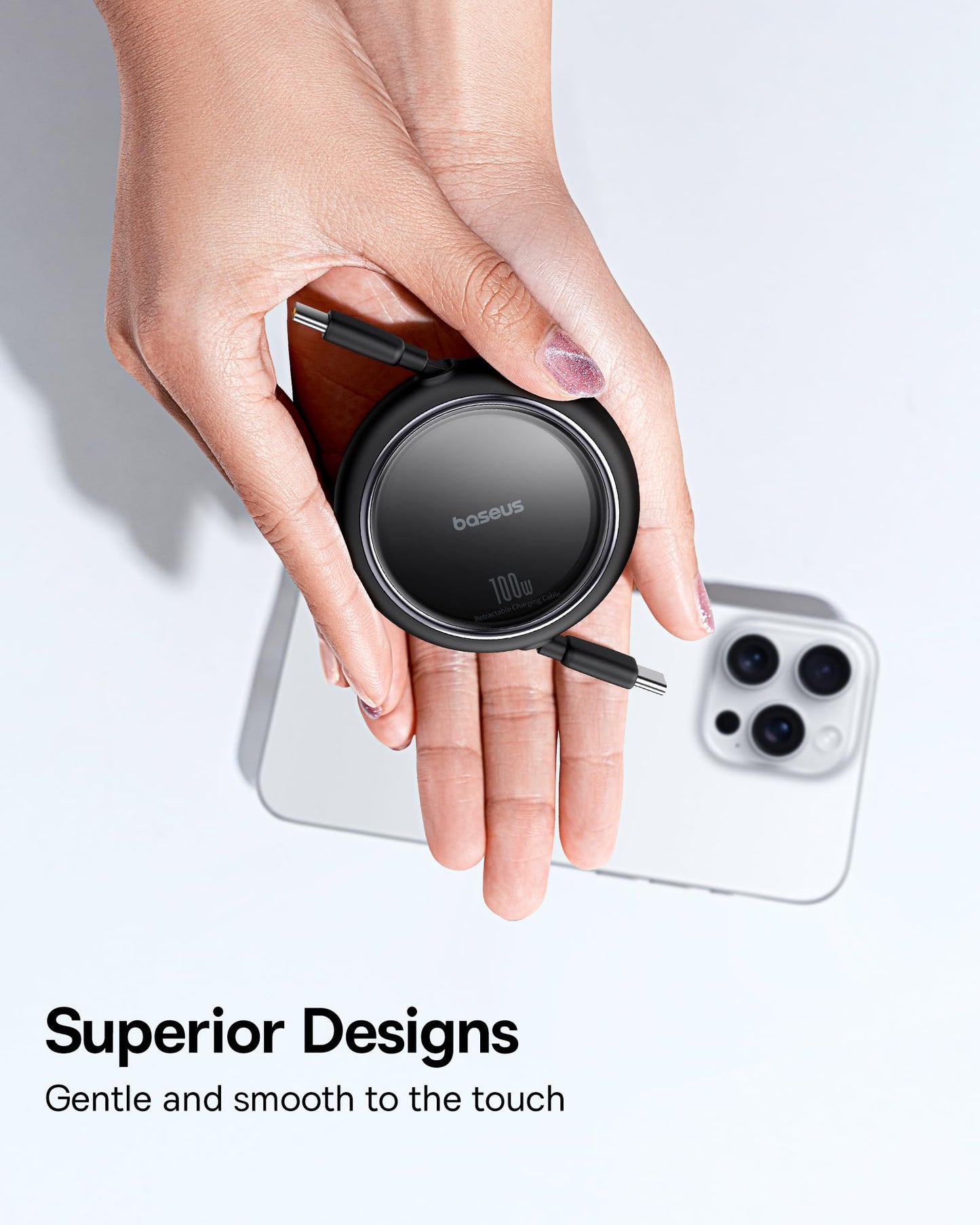 USB-C to USB-C Cable 100W Retractable - 5A Fast Charging 4-Stage Length Adjustable