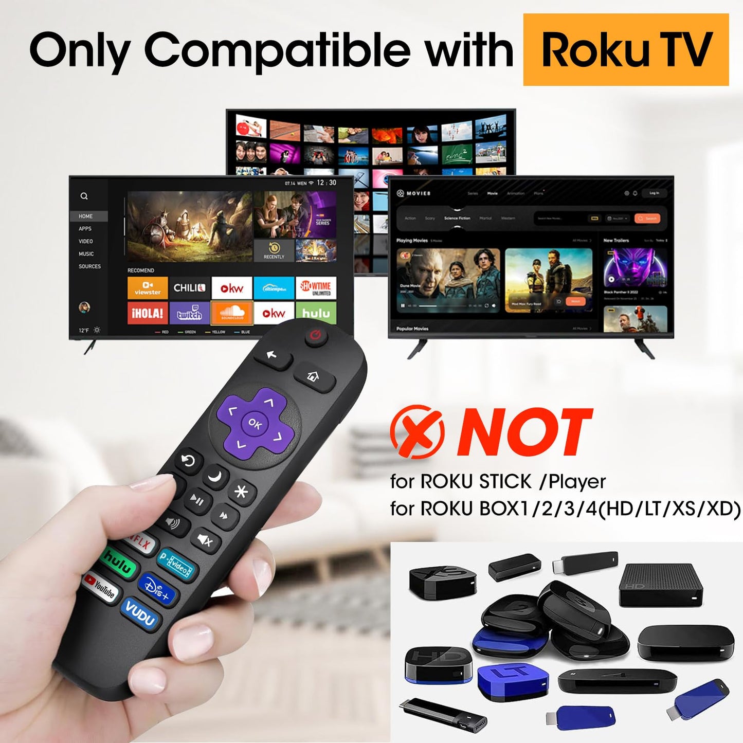 Replacement Remote for Roku TV – Compatible with TCL, Hisense, Onn, Sharp & Phil