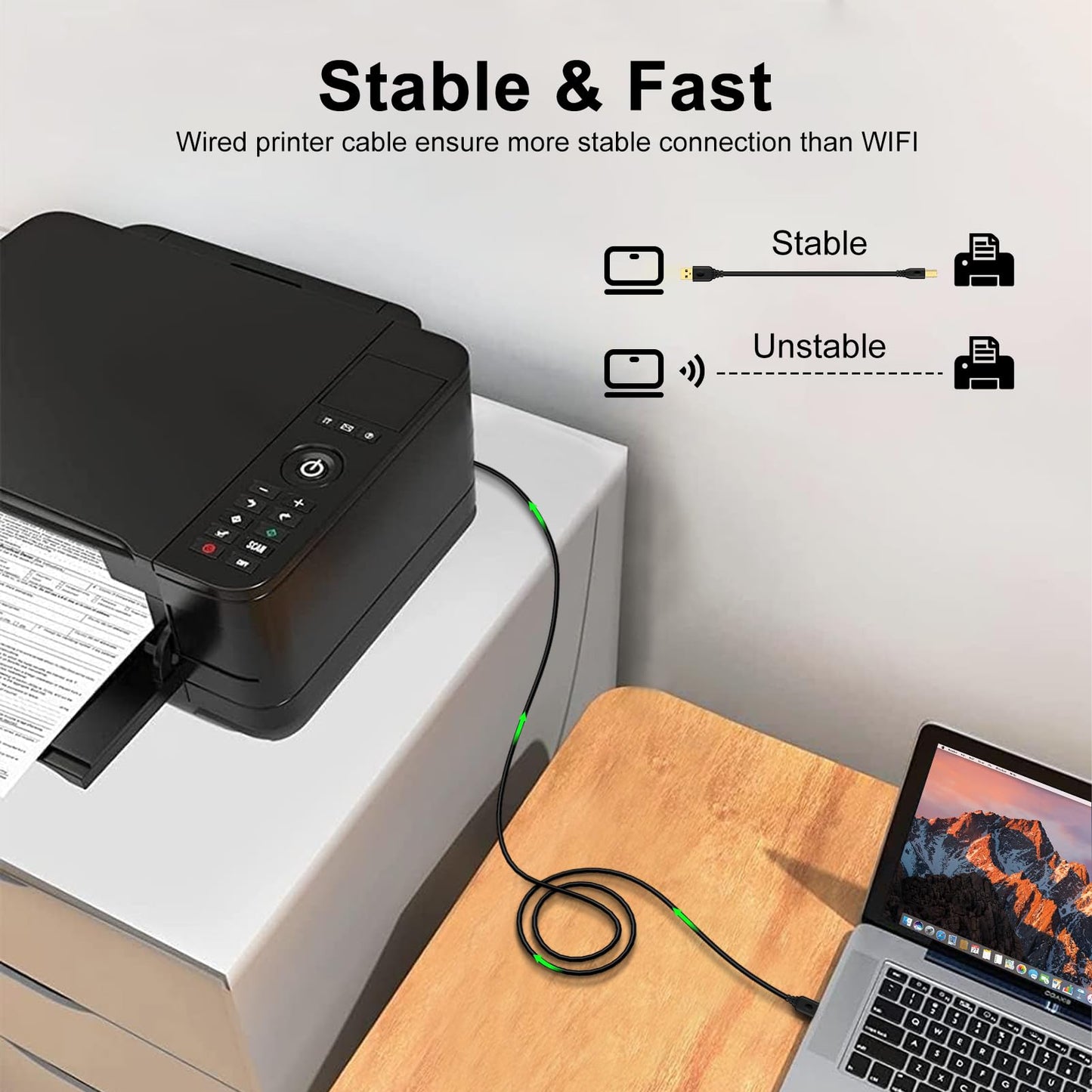 USB-A to USB-B Printer Cable - High Speed USB 2.0 Printer and Scanner Cord
