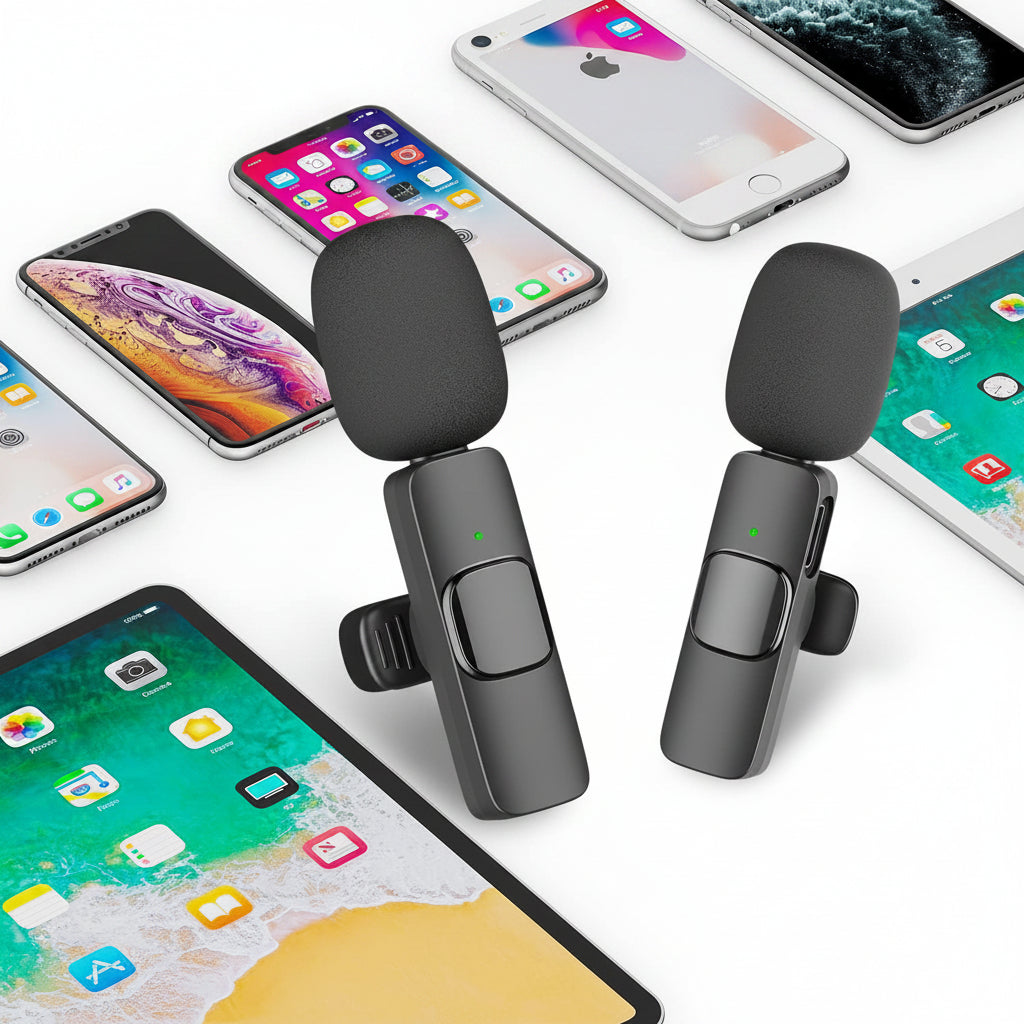 Wireless Lavalier Microphone for iPhone iPad Dual Clip On Mic 2 Pack Lightning