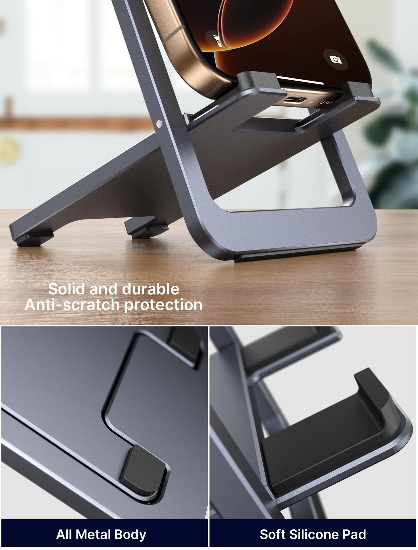 Adjustable Aluminum Phone Stand for Desk - Portable Foldable Holder for iPhone 17 16 15 and Samsung