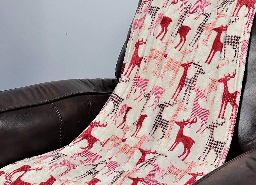 Decor&More Festive Holiday Microplush Throw Blanket (50" x 60") - Reindeer Silhouette