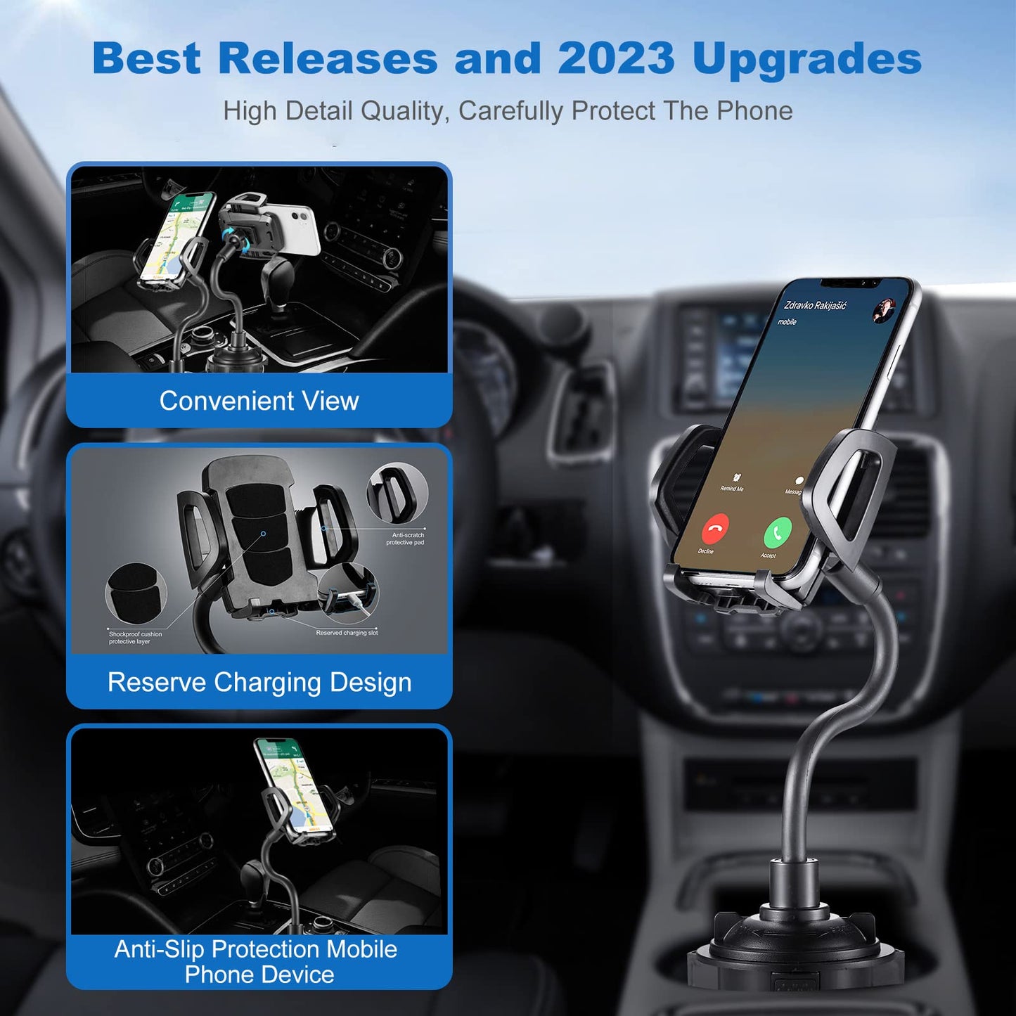 Adjustable Car Cup Holder Phone Mount with Flexible Gooseneck – Universal Smartp