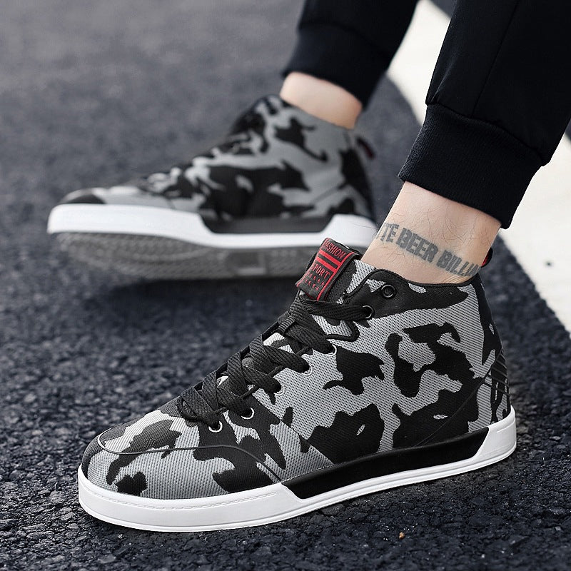 Zapatillas altas de camuflaje de lona para hombre, estilo coreano, a la moda, talla grande