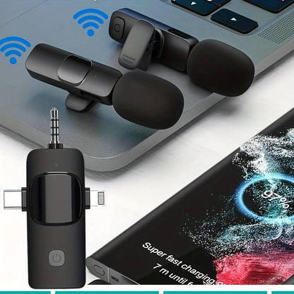 Microphone-cravate sans fil pour iPhone - Téléphone Android Appareil photo Ordinateur portable Double microphone-cravate sans fil - Latence ultra-faible 2,4 G, filaire, Plug & Play, réduction du bruit