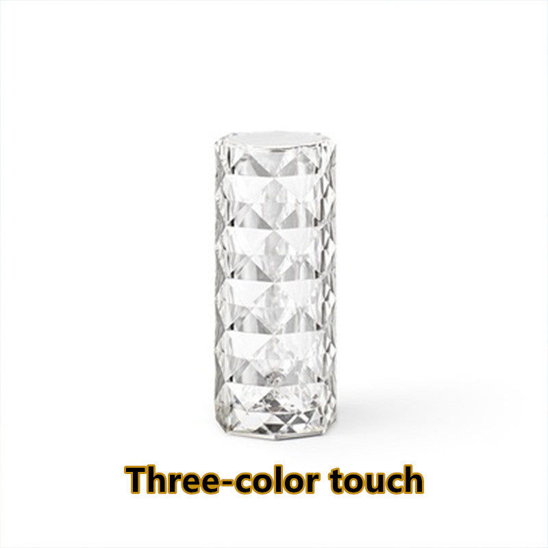 Lampe en cristal nordique USB Lampe de table Chambre tactile variateur Lampe d'ambiance diamant Lampe de projecteur rose Décoration