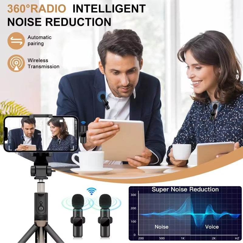 2-Pack Wireless Lavalier Microphones for iPhone, Android, and iPad Vlogging, Streaming, and Clear Voice Recording