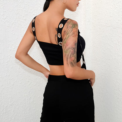 Black Hollow Out Bustier Crop Tank Top – Sexy Streetwear Sleeveless Tee