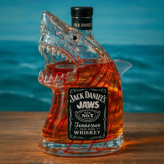 Botella de vidrio con cabeza de tiburón, decantador de whisky coleccionable, recuerdos de películas
