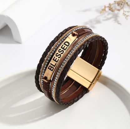 Bracelet en cuir synthétique de style ethnique avec plaque en alliage