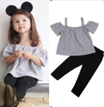 Ensemble haut et pantalon Shelby d'été, T-shirt rayé à manches courtes, débardeur et pantalon deux pièces pour enfant