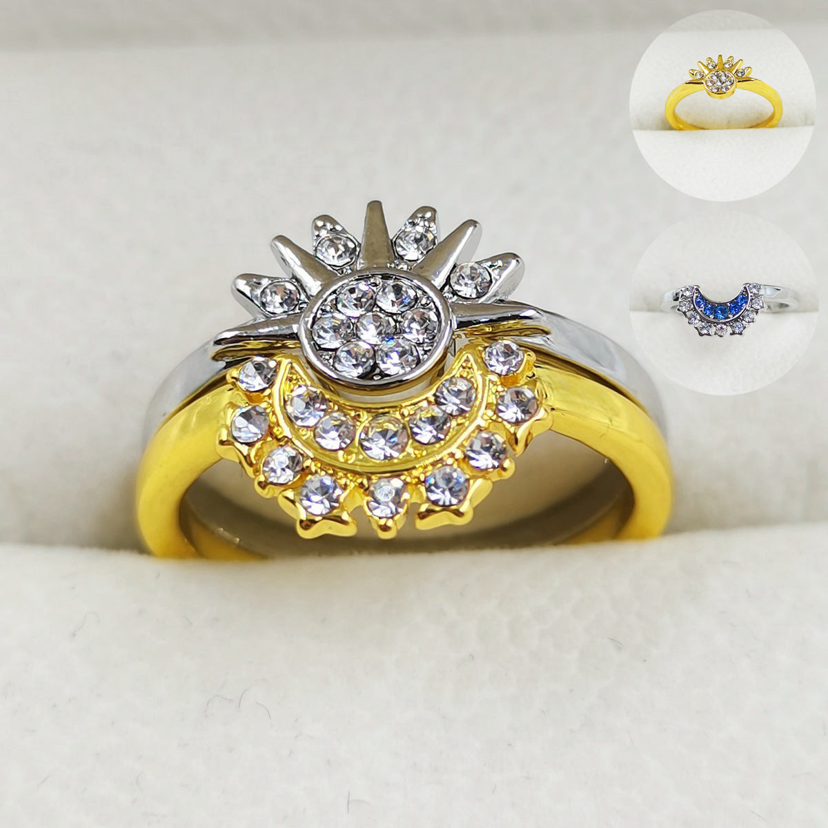 Anillos de Sol y Luna con diamantes de imitación para pareja, joyas para el Día de San Valentín