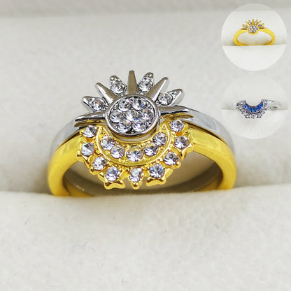 Anillos de Sol y Luna con diamantes de imitación para pareja, joyas para el Día de San Valentín