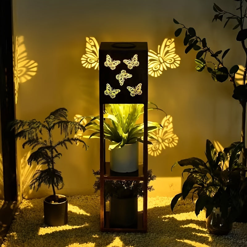 Solar Garden Lantern with Flower Stand – LED Outdoor Light with Butterfly & More