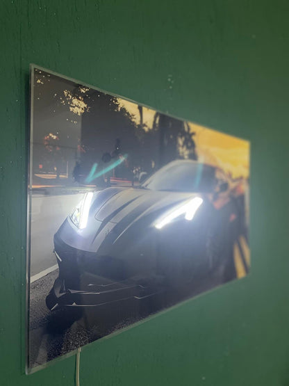 Neon Sports Car Wall Art – UV Printed LED Poster for Garage & Man Cave – Free Remote Control and Shipping