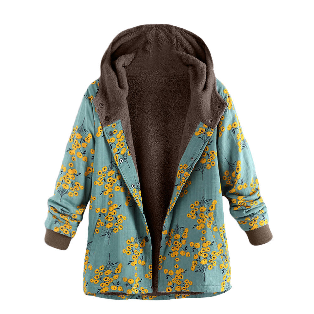 Veste à capuche grande taille à imprimé floral rétro