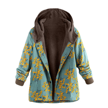 Veste à capuche grande taille à imprimé floral rétro